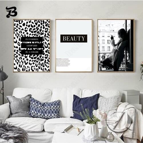 Fashion Canvas Painting Black and White a Girl Quote Posters and Prints Leopard Color Wall Art Beauty Pictures for Home Decor