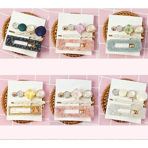 QCOOLJLY 3PCS/Set Fashion Pearl Acetate Geometric Hair Clips For Women Girls Sweet Hairpins Barrettes Hair Accessories Set