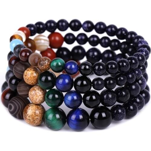 Fashion Universe Solar System Bracelet Women Men Natural Stone Eight Planets Bracelet Gift Jewelry