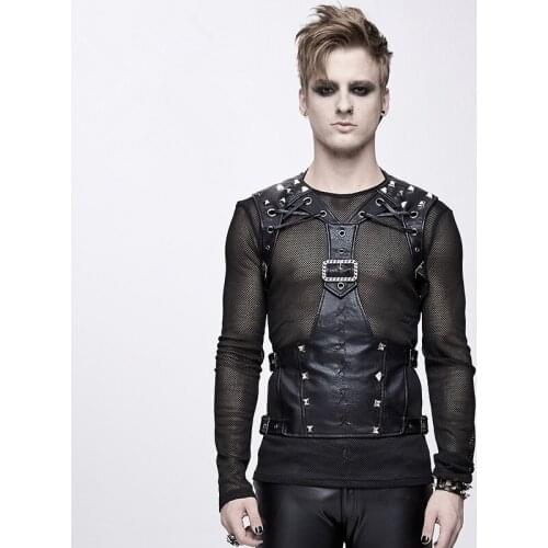 Punk Mens Accessory Black Vest With Rivets Metal Buckle Backless Men Clothing Party Cosplay Costume Men Tops