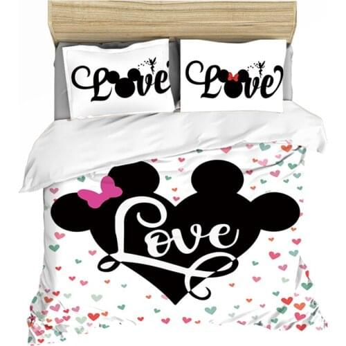 Home Textile Disney Mickey Minnie Series Patterned Girls Bedding Set Cute Couple Bedroom Decor Down Quilt Cover Pillowcase