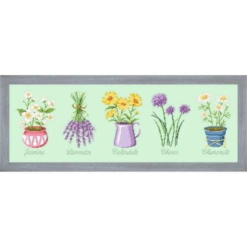 Small potted plants cross stitch kits flower aida fabric 14ct light green canvas cotton thread embroidery kits DIY craft