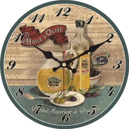 Wall Clock Battery Operated - Modern Style Large Wooden Clock Kitchen Home Wall Decorative Huile Olive Oil Kitchen Wall Clock