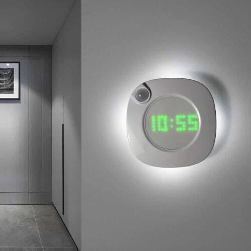 Wall clock led Light Closet Wall Lamps With Motion Sensor Toilet Night Light With Clock WC Bathroom Bedroom lamp