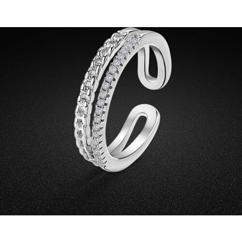 New Womens Minimalist 100% 925 Sterling Silver Ring AAA Cubic Zircon Inlaid Open Ring Free Adjustment Fine Jewelry Wedding Ring