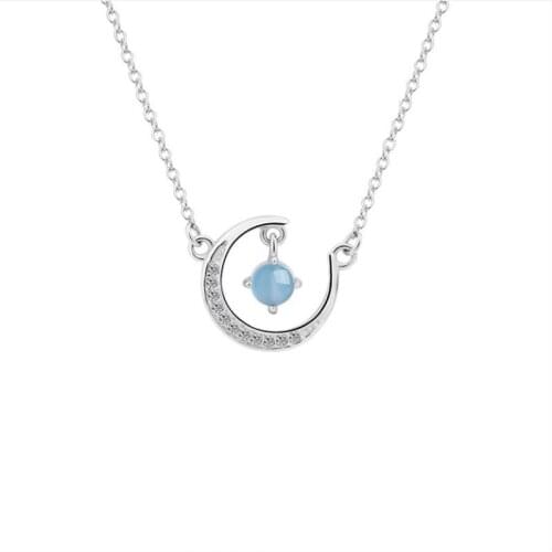 Charm Zircon Moon Blue Pendant Necklace For Women Accessories Fashion Silver 925 Girls Clavicle Necklace Jewelry Female Bijou