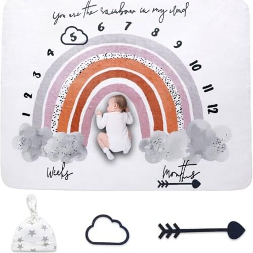 1 Set Baby Monthly Record Growth Rainbow Milestone Blanket Newborn Photography Props Creative Background Cloth