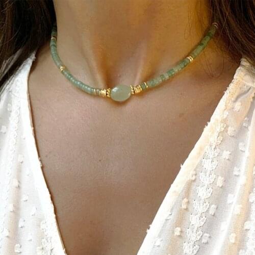 Vintage Charm Natural Stone Necklace 2021 Winter New eck Accessories Oval Stone Pendant Choker Man Women Moda колье Wholesale