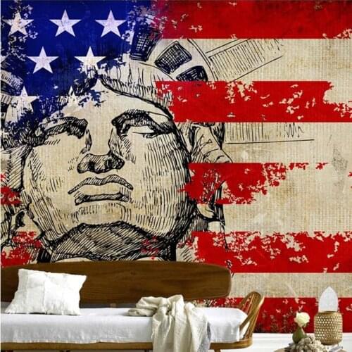 Custom retro wallpaper, the national flag and the Statue of Liberty for the living room bedroom background waterproof wallpaper