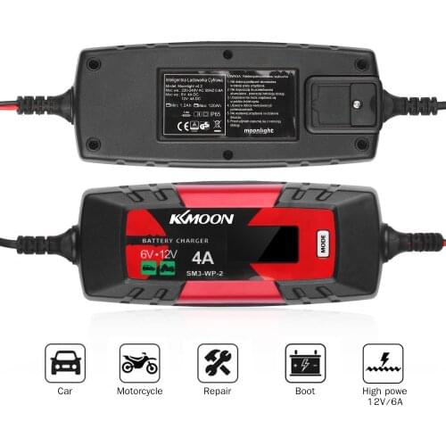 Portable Intelligent Automatic Car Battery Charger Maintainer 6V/12V 4A Pulse Repair Charger with LCD Screen for Cars Motorcycle
