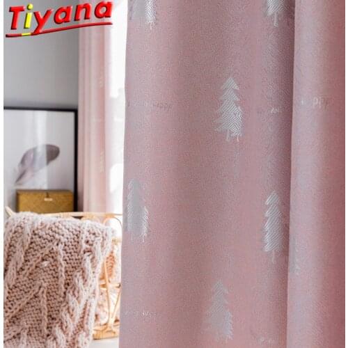 Christmas Tree Curtains for Living Room Kids Room Jacquard Diamond Pink Blackout Hemp Curtains for Bedroom Home Deco*VT