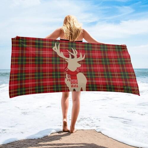 Christmas Plaid Texture Elk Beach Towel Luxury Quick-dry Microfiber Bathroom Bath Towels Yoga Mat Picnic Blanket