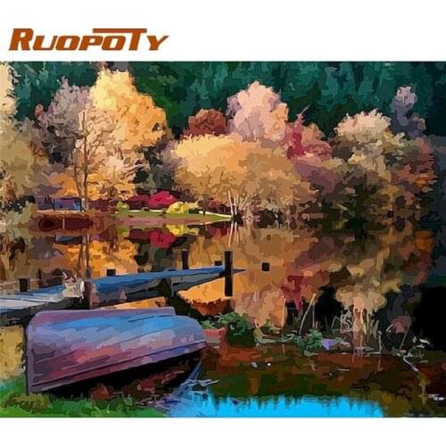 RUOPOTY 60x75cm Picture By Numbers Kits For Kids Winter Tree And River Scenery Paint By Number Unique Diy Gift Home Decor Art