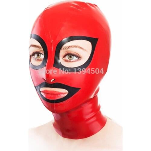 Sexy lingere exotic handmade latex unisex hoods red mask club wear cekc zentai fetish uniform customize size