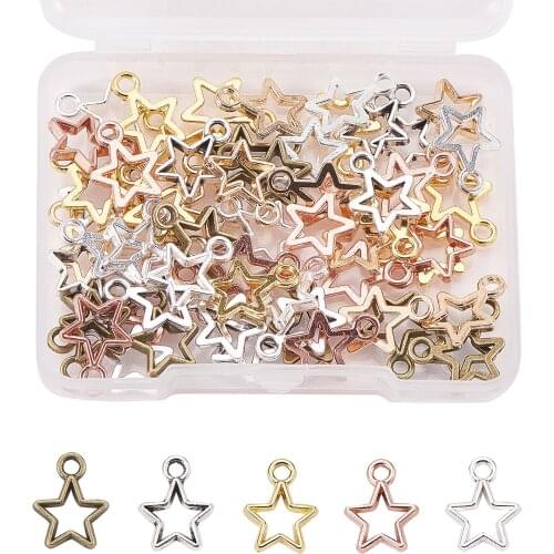 60Pcs Alloy Star Charms Mixed Color Hollow Star Pendants for Earrings Necklace Bracelet Jewelry Making Accessories