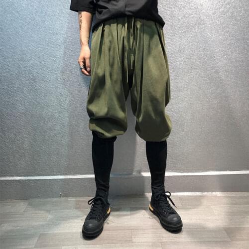 National tide fashion micro-span elastic dance harem pants mens original solid color monk beam pants tide brand hip-hop bloomer