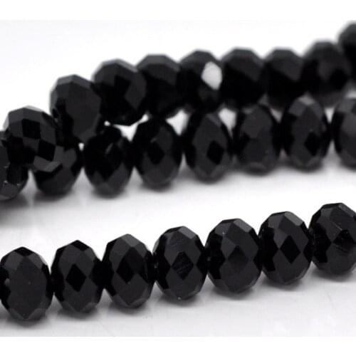 Glass Beads Flat Round Black Faceted About 6mmx4.6mm,Hole: Approx 1mm,43cm(16 7/8"),1 Strand(Approx 100 PCs/Strand)