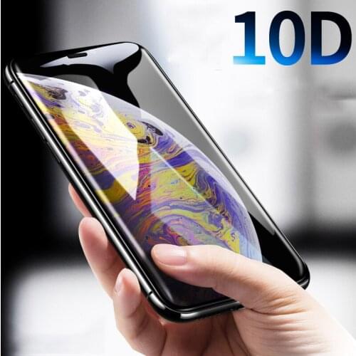 2PCS 10D Full Coverage Screen Protector For iPhone X XS MAX XR Curved Tempered Glass For iPhone 7 8 plus 6 6s Protector Glass