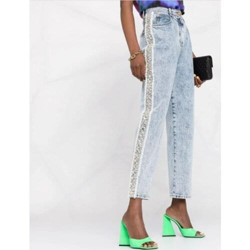 Autumn High 2021AW Quality Women Luxury Diamonds Straight Denim Pants Female Fashion Jeans For Ladies Ddxgz2 7.05