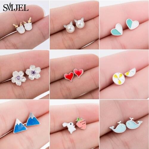 SMJEL Fashion Simulated Pearl Cat Stud Earrings for Women Animal Rabbit Whale Earring Jewelry Pendientes Brincos Dropshipping