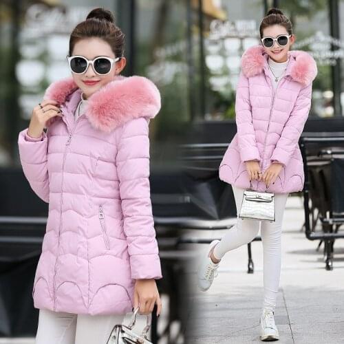 Mujer Abrigos 2020 Winter Down Cotton Coats Korean Slim Hooded Mid-length Thickened Rabbit Fur Collar Cotton Coat Female Z705