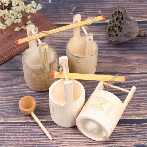 1:12 Dollhouse Miniatures Wooden Basin Wooden Barrel Vintage Buckets And Flattened Stretcher Water Spoon Furniture Model Toys