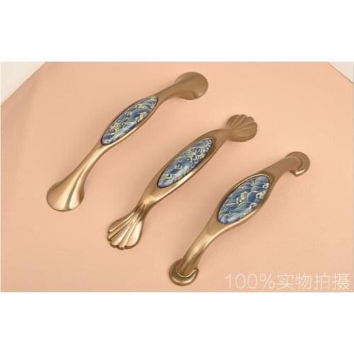 10pcs Zinc alloy antique bronze European style blue and white cabinet ceramic handle drawers cabinets cabinet door pulls