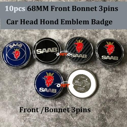 10pcs/lot Car emblem Badge For 9-3 9-5 93 95 BJ SCS 68mm 3pins caps Front Bonnet Hood Emblem Label logo head Covers badge