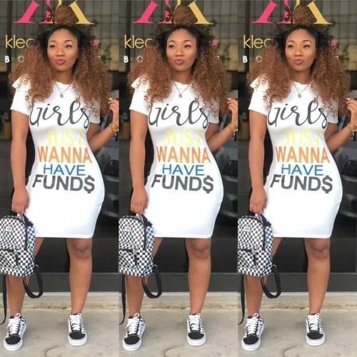 2020 Summer Women Casual White and Black Skinny Bodycon Dress with Letter Print Short Sleeves Dresses For Female