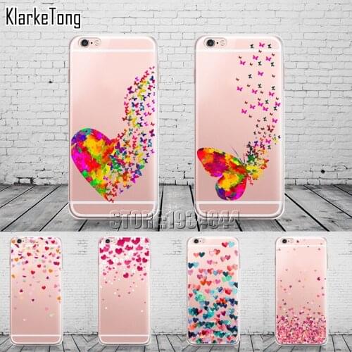 Watercolor Butterfly Pink Love Heart Case For iphone 11 pro max Xs 6s 5s 7 Plus Transparent Silicon Protective Cell Phone Cover