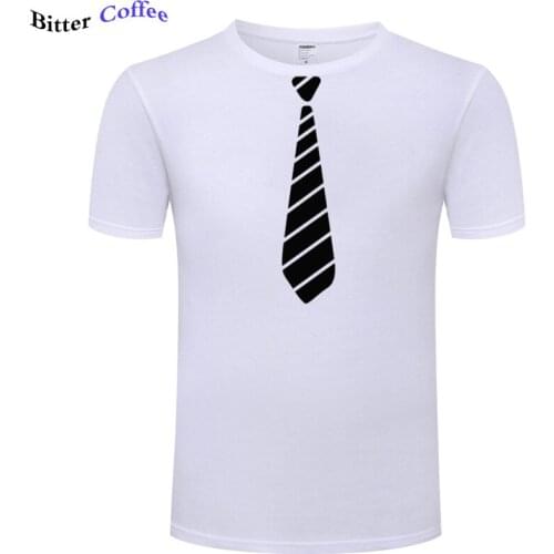 Summer New Fake Suit Tie Funny T Shirt Men Print Cotton O-Neck Short Sleeve Casual Streetwear Mens T-shirts Top Oversized