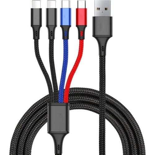 3A Fast Charging 4 in 1 Data Cable Is Suitable for Apple iPhone Linghting Type C Android Four in One Charging Cable