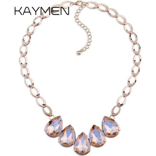 KAYMEN new arrival 5 Water-Drop Glass Stones Pendant Necklace for Girl Golden Fish Scale Shape Chain Choker Necklace 5 Colors