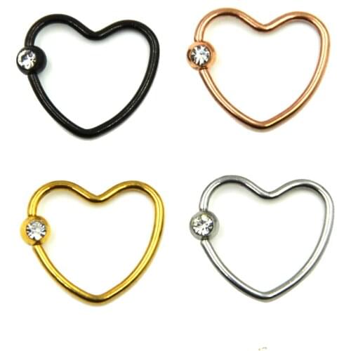 2Pcs Anodized Colorful CZ Crystal Daith Heart Captive Bead Ring Ear Helix Tragus Cartilage Lip Ring Piercing Nose Stud