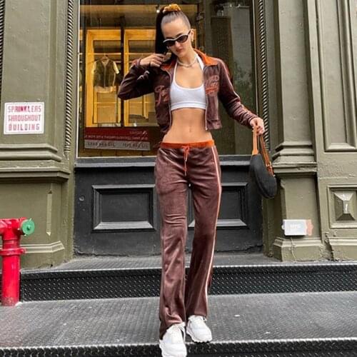 Sisterlinda Fitness Tracksuit Letter Velvet Tops Coat Pants 2 Two Pieces Sets Women Striped Comfortable Activitywear Outfits2020