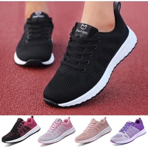 Summer Sneakers Flats Solid Casual Ladies Shoe Woman Lace-Up Mesh Light Breathable Shallow Travel Female Shoes For Women 2021