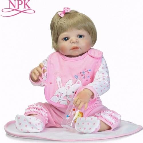 NPK 55cm full Silicone reborn baby doll Lifelike toddler bebe doll blond hair reborn baby Brinquedos toys for kids gifts Bonecas