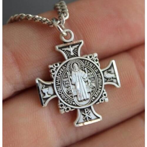 Maltese Cross Necklace Men Saint Benedict Pendant Necklaces Protection