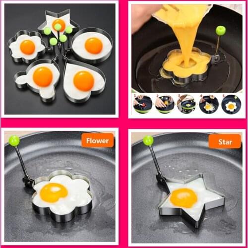 Stainless Steel 5Style Fried Egg Pancake Shaper Omelette Mold Mould Frying Egg Cooking Tools Kitchen Accessories Gadget Rings