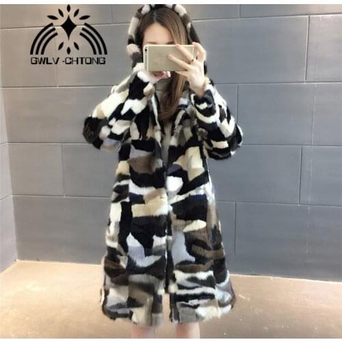 New Natural genuine real Mink Fur coat with hood Women Fashion All-match long multi-color colorfull jacket