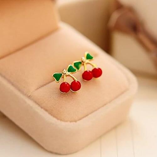 Charm Earrings 2020 Fashion Jewelry New Trend Korean Gold Plated Enamel Crystal Cherry Earrings For Women Girls Gift