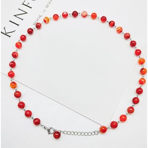 Natural Stone Necklace for Women Red Agate Choker Halloween Korean Fashion Jeweley Stainless Steel Necklace Wholesale Price