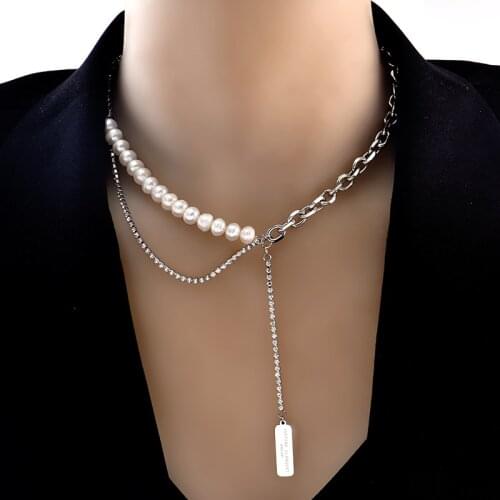 Inserts No fading Stainless steel Natural freshwater pearl Necklace fashion Temperament charm pendant gift women jewelry