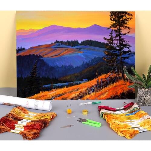 Landscape Autumn Evening Printed Fabric 11CT Cross Stitch Complete Kit Embroidery DMC Threads Hobby Handicraft Mulina