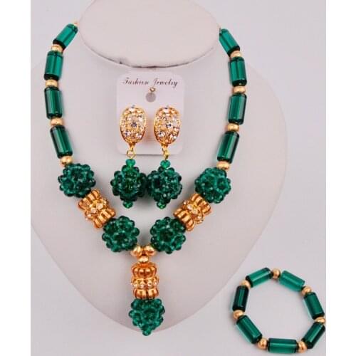 Latest Teal Green African Fashion Jewelry Set Nigerian Necklace Wedding Jewellery Sets ZQ4-4