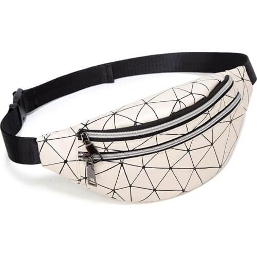 Holographic Waist Bags Women Purple Silver Fanny Pack Female Belt Bag Black Geometric Waist Packs Laser Chest Phone Pouch