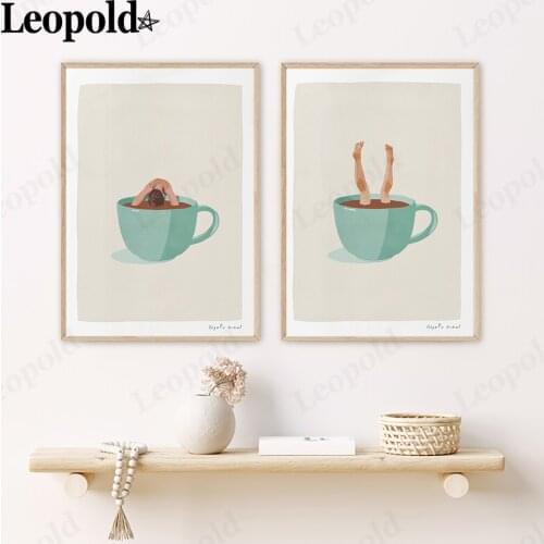 Simple Kitchen Decoration Canvas Poster Funny Villain Coffee Cup Swimming Bath Wall Art Restaurant Home Decoration Painting
