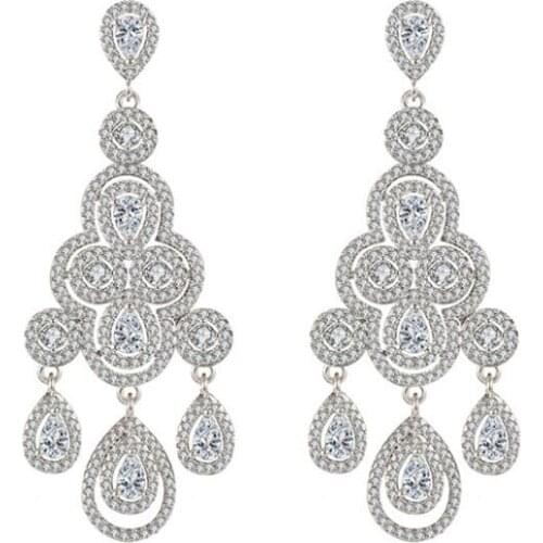 QTT Retro Dazzling Zircon Long Hanging Ladies Earrings Silver 925 Hollow Fashion Lad Diamond Earring Wedding Engagement Jewelry