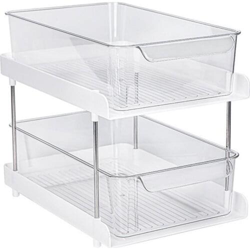 Removable Double Transparent Drawer PET Kitchen Storage Box Spice Drawer Rack Bottles Cans Storage Organizer Kitchen Accessories