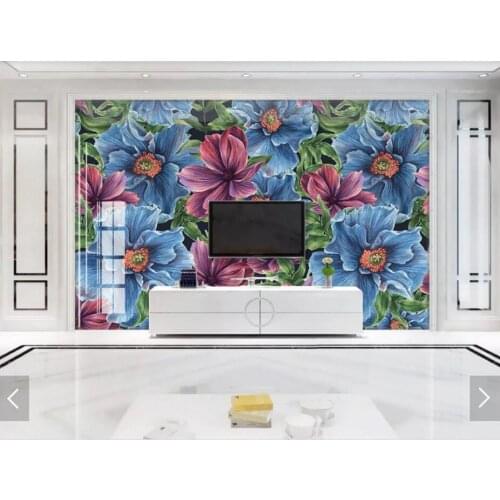 Nordic Watercolor Blue Flower Wallpaper Mural HD Printed Photo Wall Murals for Bedroom Floral Wall Paper Roll Contact Paper